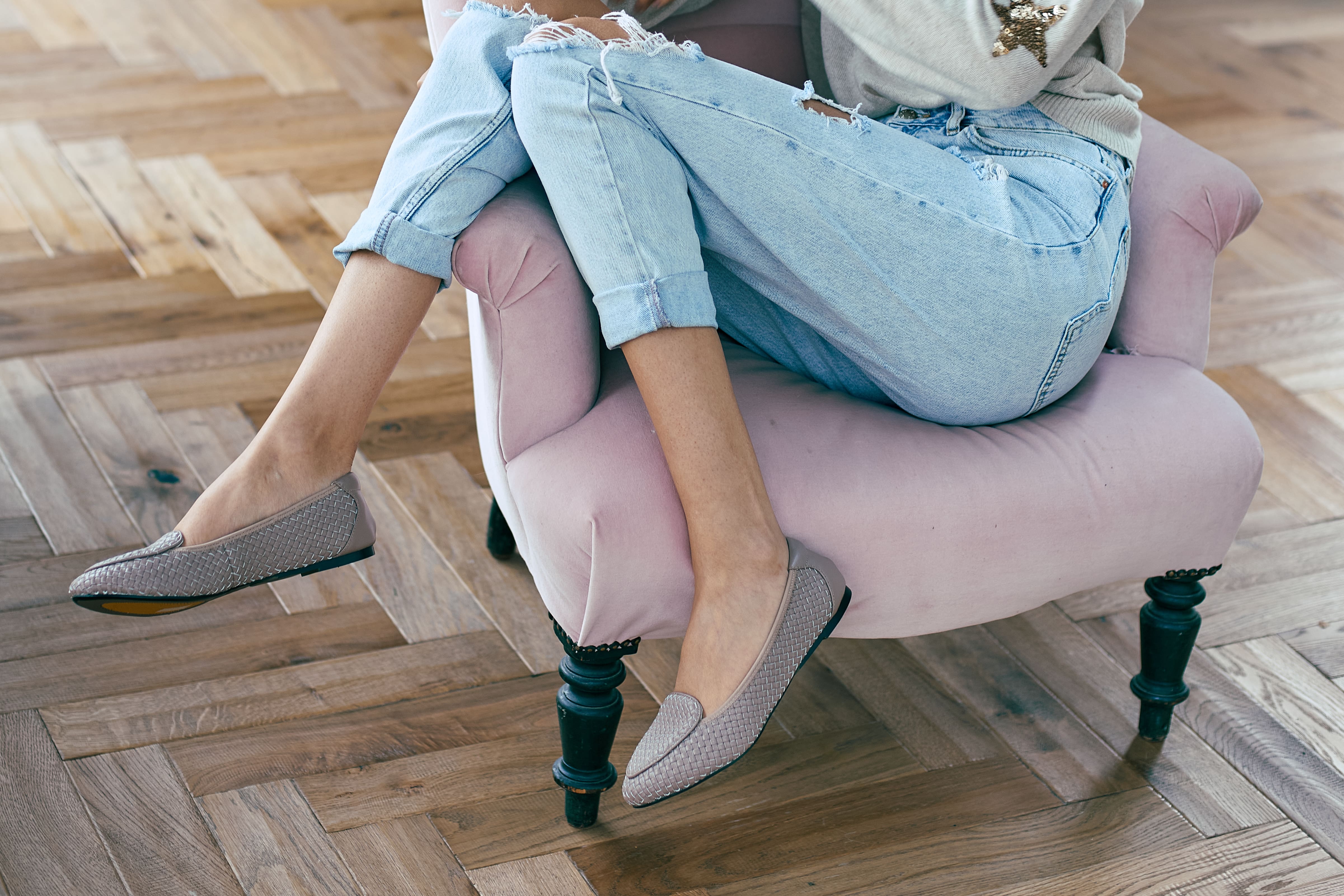 Comfortable slip-on loafers for women in dusky pink