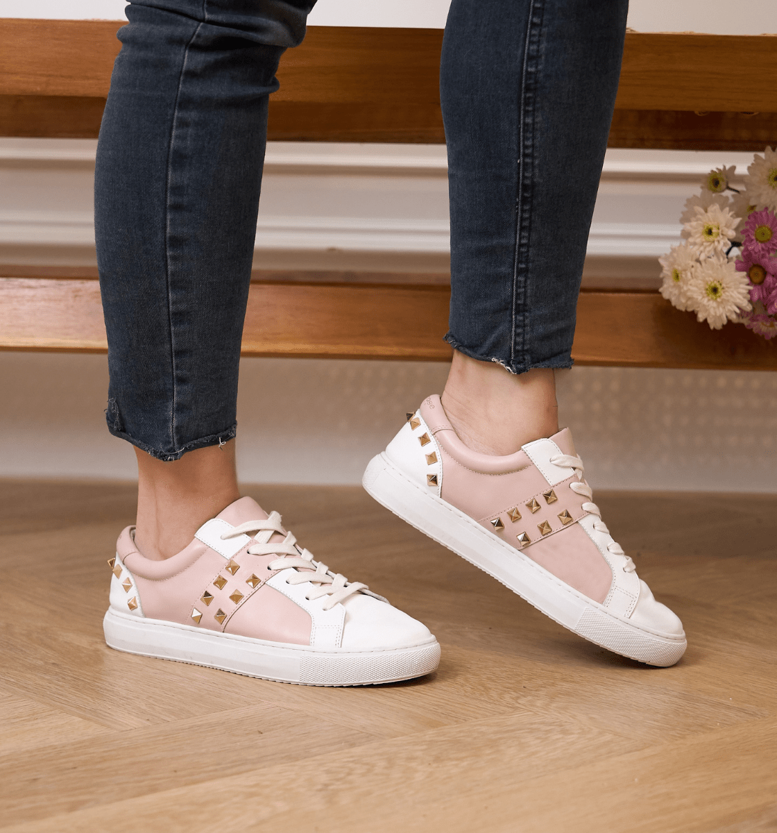 comfy leather trainers for women with gold studs 