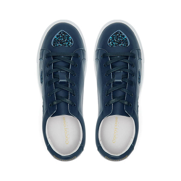 Hoxton - Navy with Navy Glitter Hearts Trainers Cocorose London