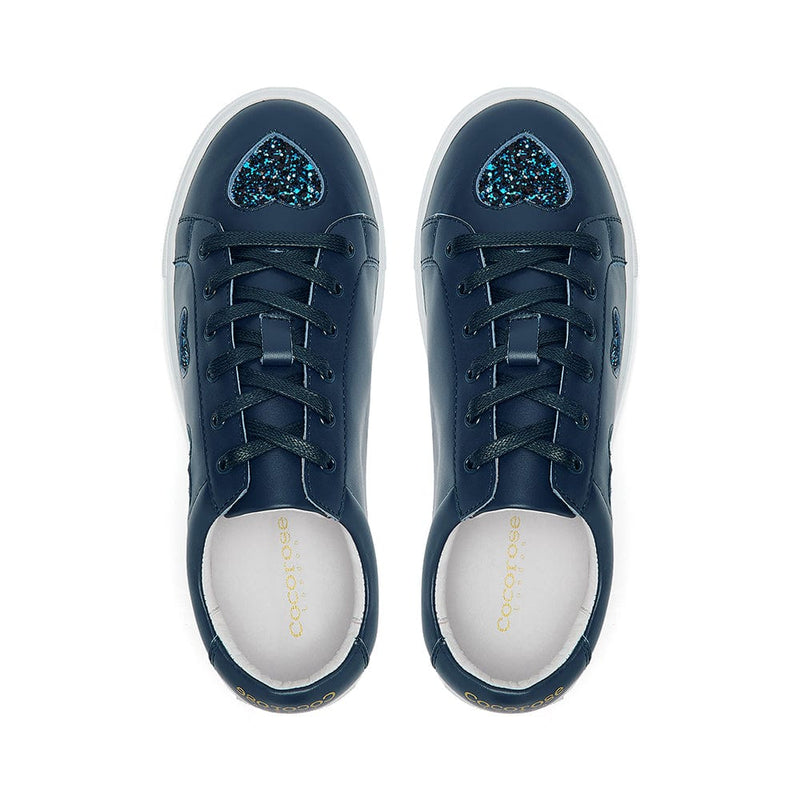 Hoxton - Navy with Navy Glitter Hearts Trainers Cocorose London