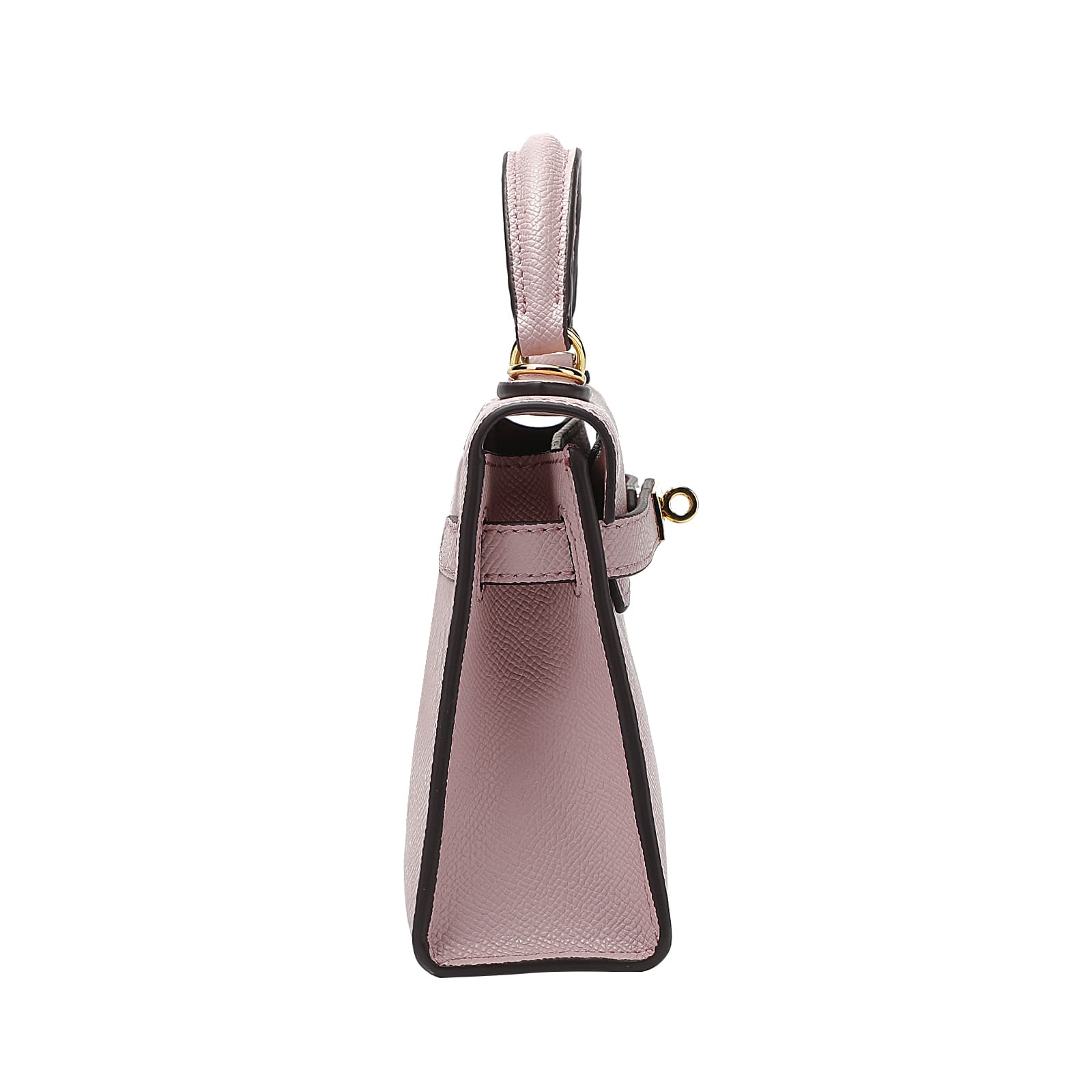 Pink Belt-Buckle Leather Handbag with Detachable Shoulder Strap