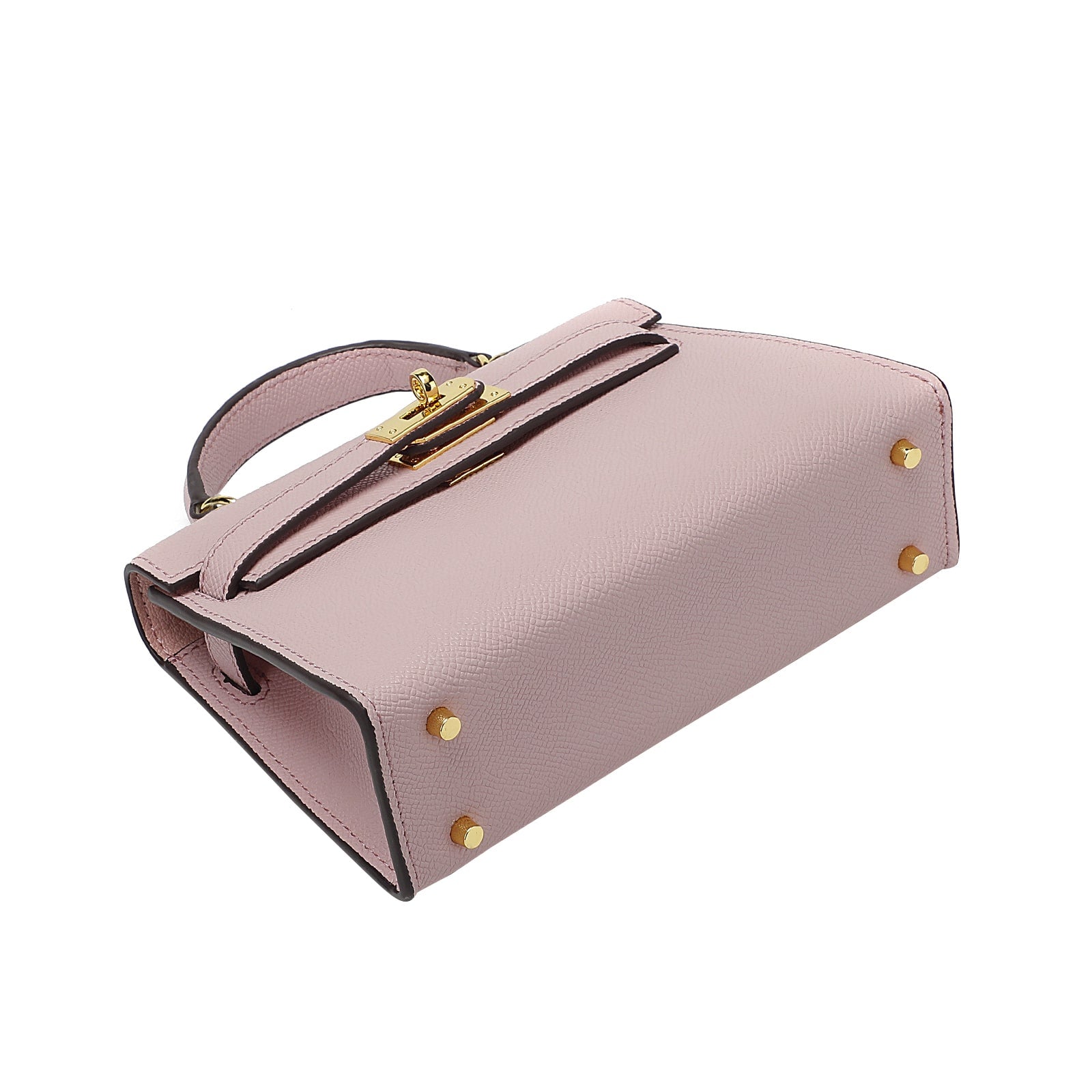 Pink Belt-Buckle Leather Handbag with Detachable Shoulder Strap