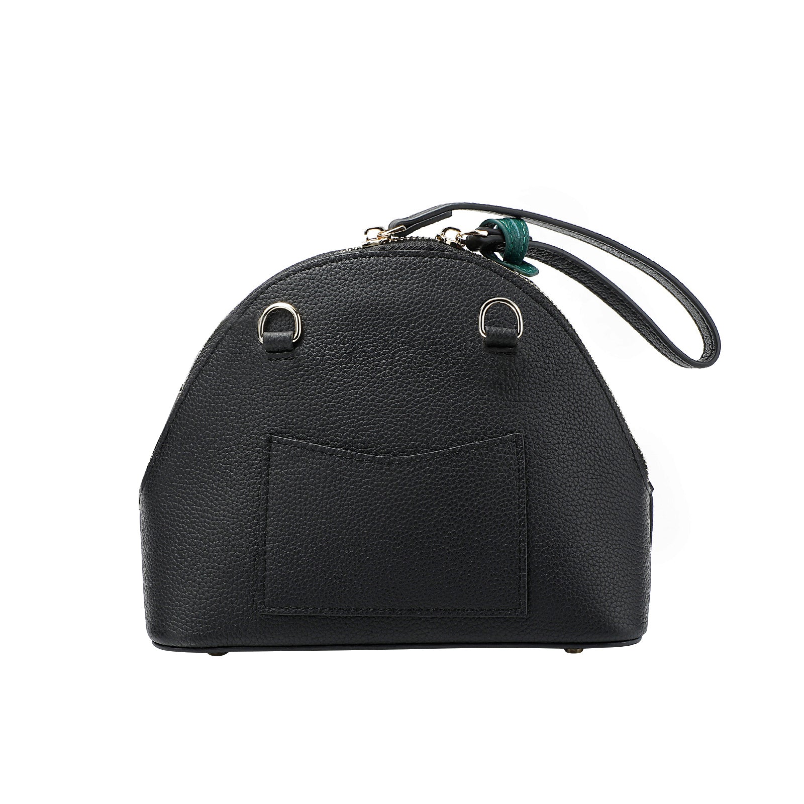 Black & Green Leather Dome Bag — With Tassel & Two-Way Zip