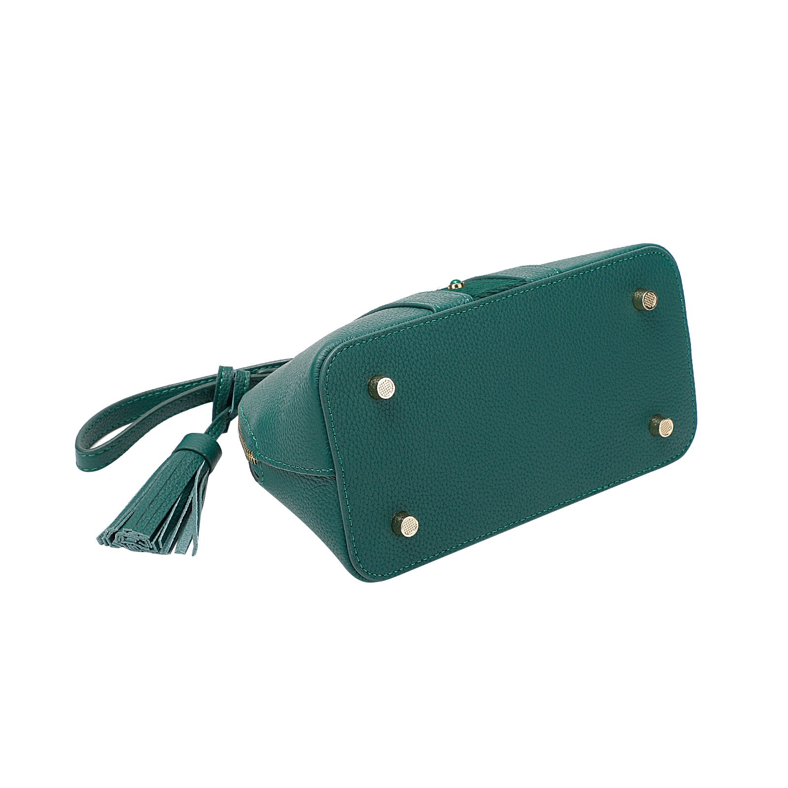Green Leather Dome Bag — Hair-On Panel & Statement Tassel