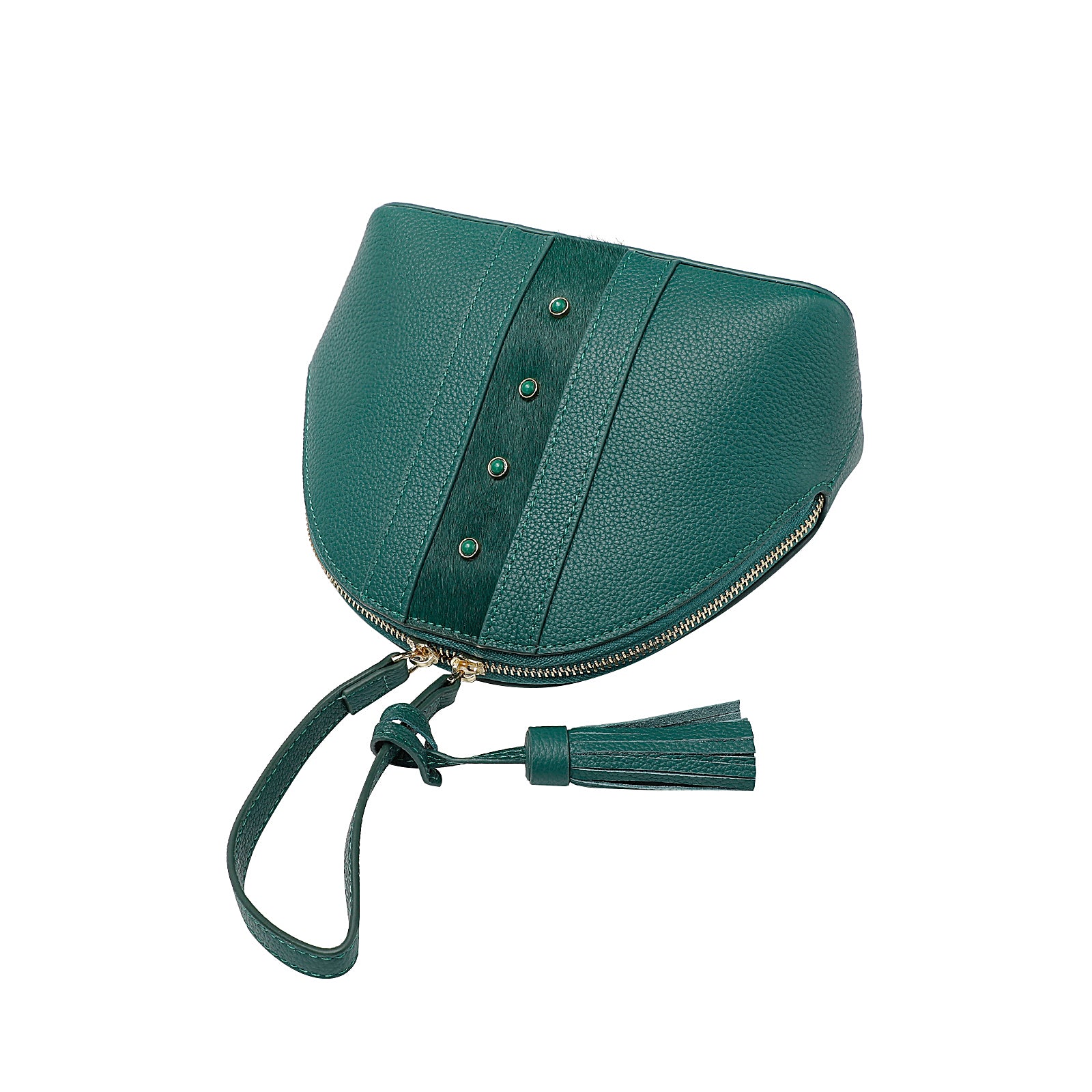 Green Leather Dome Bag — Hair-On Panel & Statement Tassel