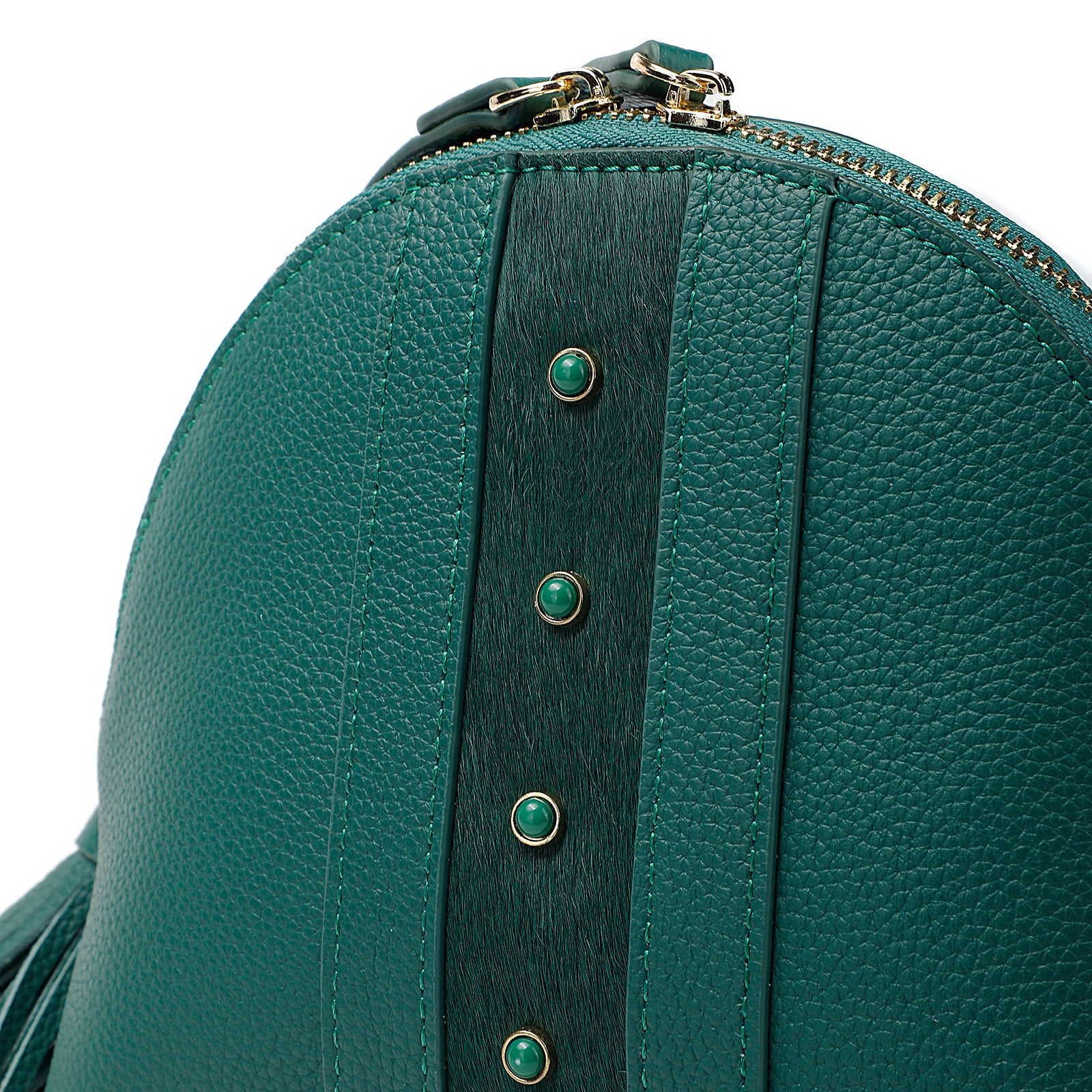 Green Leather Dome Bag — Hair-On Panel & Statement Tassel