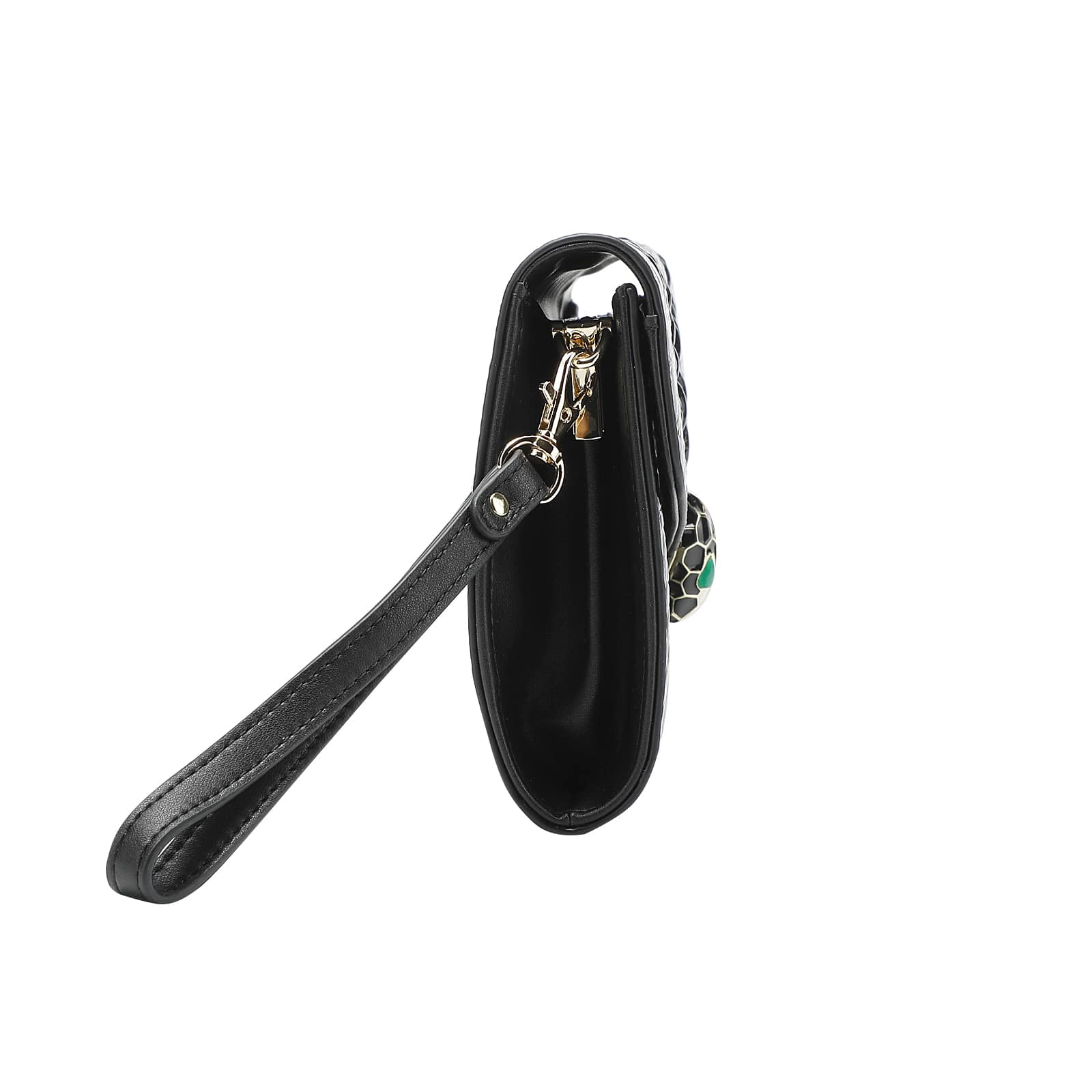 Black Embossed Leather Clutch with Chain and Wristlet