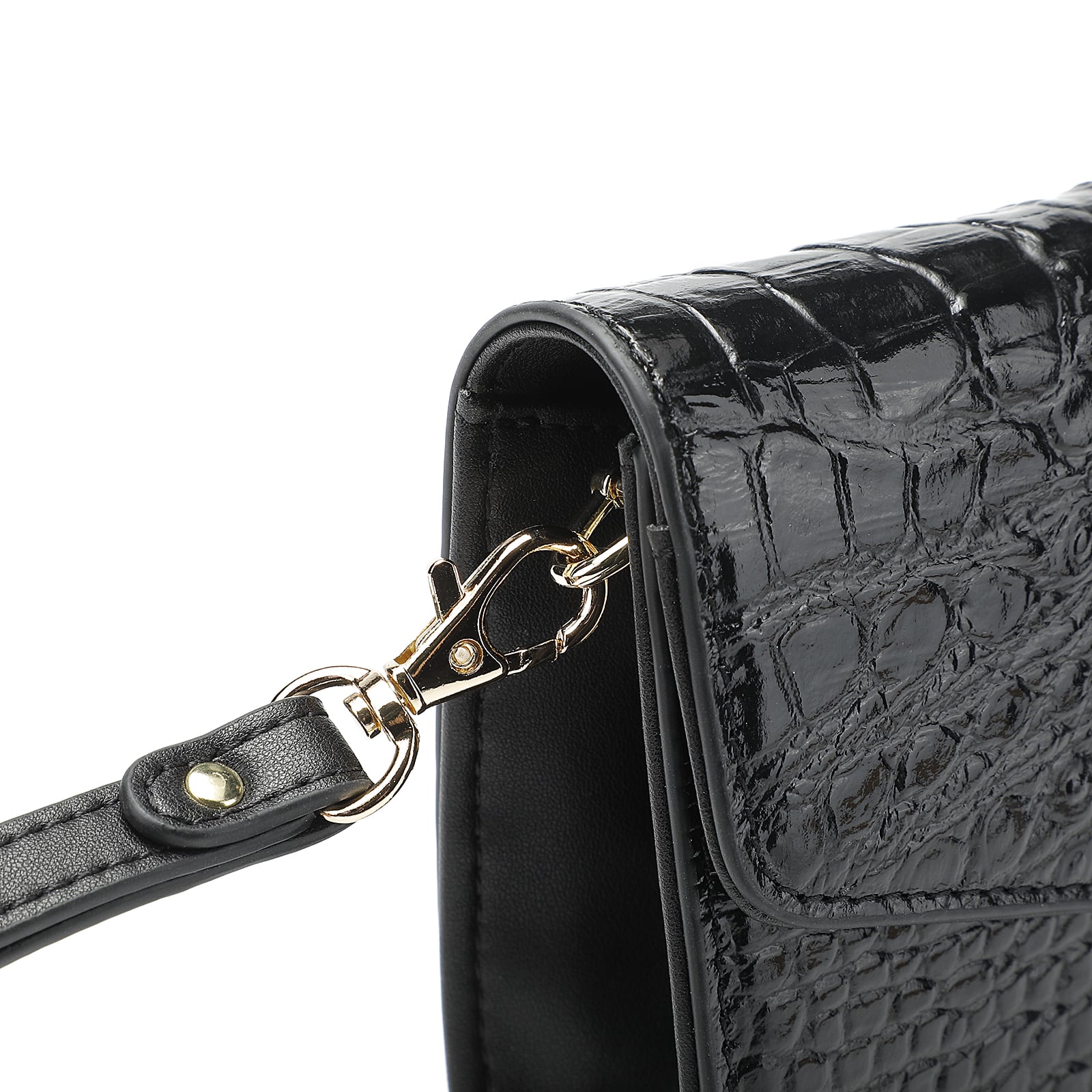 Black Embossed Leather Clutch with Chain and Wristlet