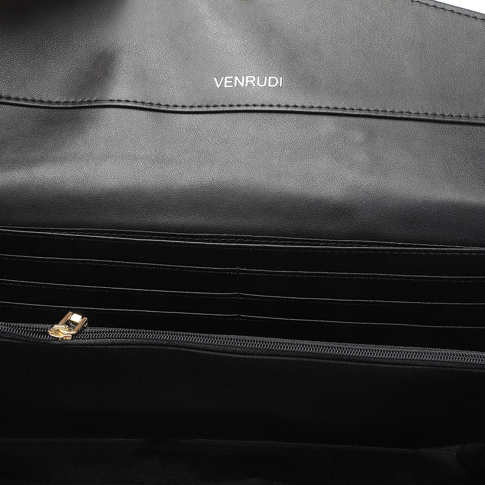 Black Embossed Leather Clutch with Chain and Wristlet