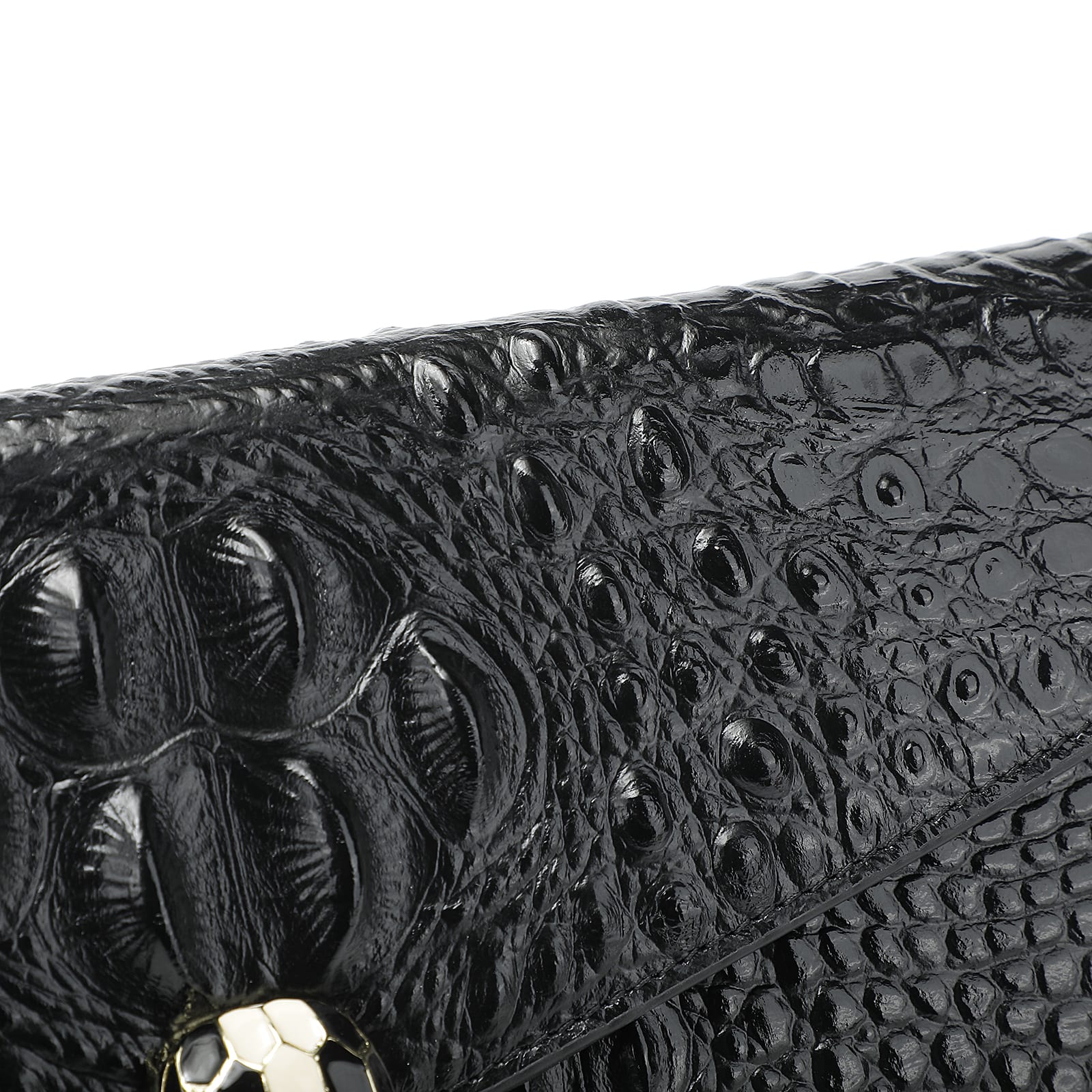 Black Embossed Leather Clutch with Chain and Wristlet