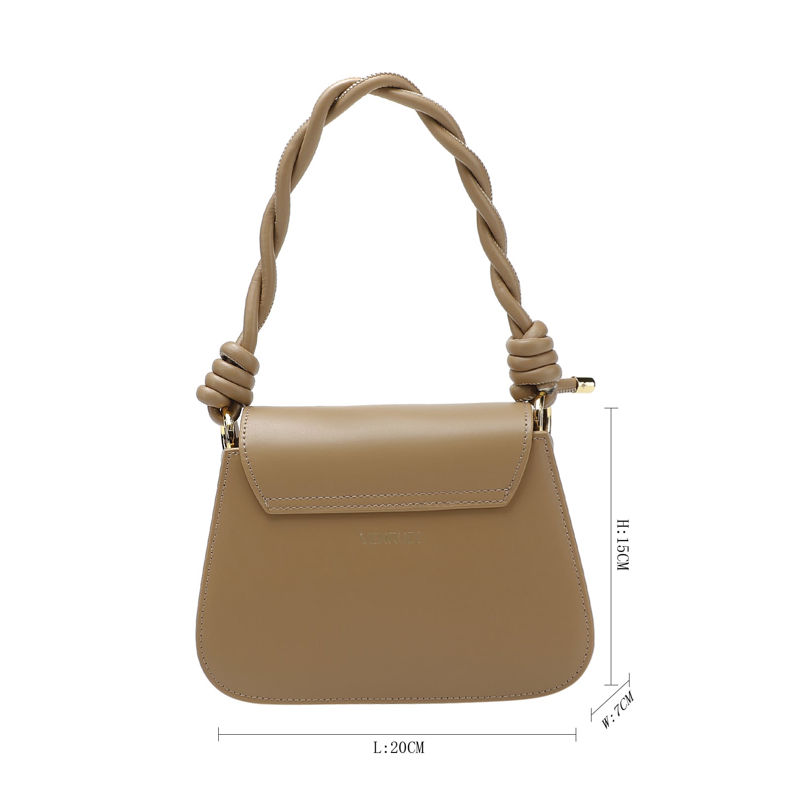 Tan Braided Handle Leather Handbag with Shoulder Strap