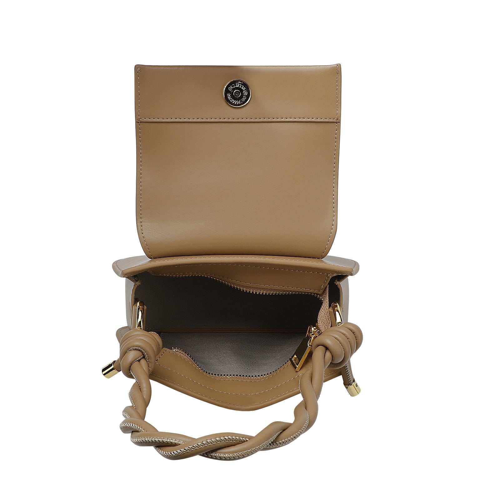 Tan Braided Handle Leather Handbag with Shoulder Strap