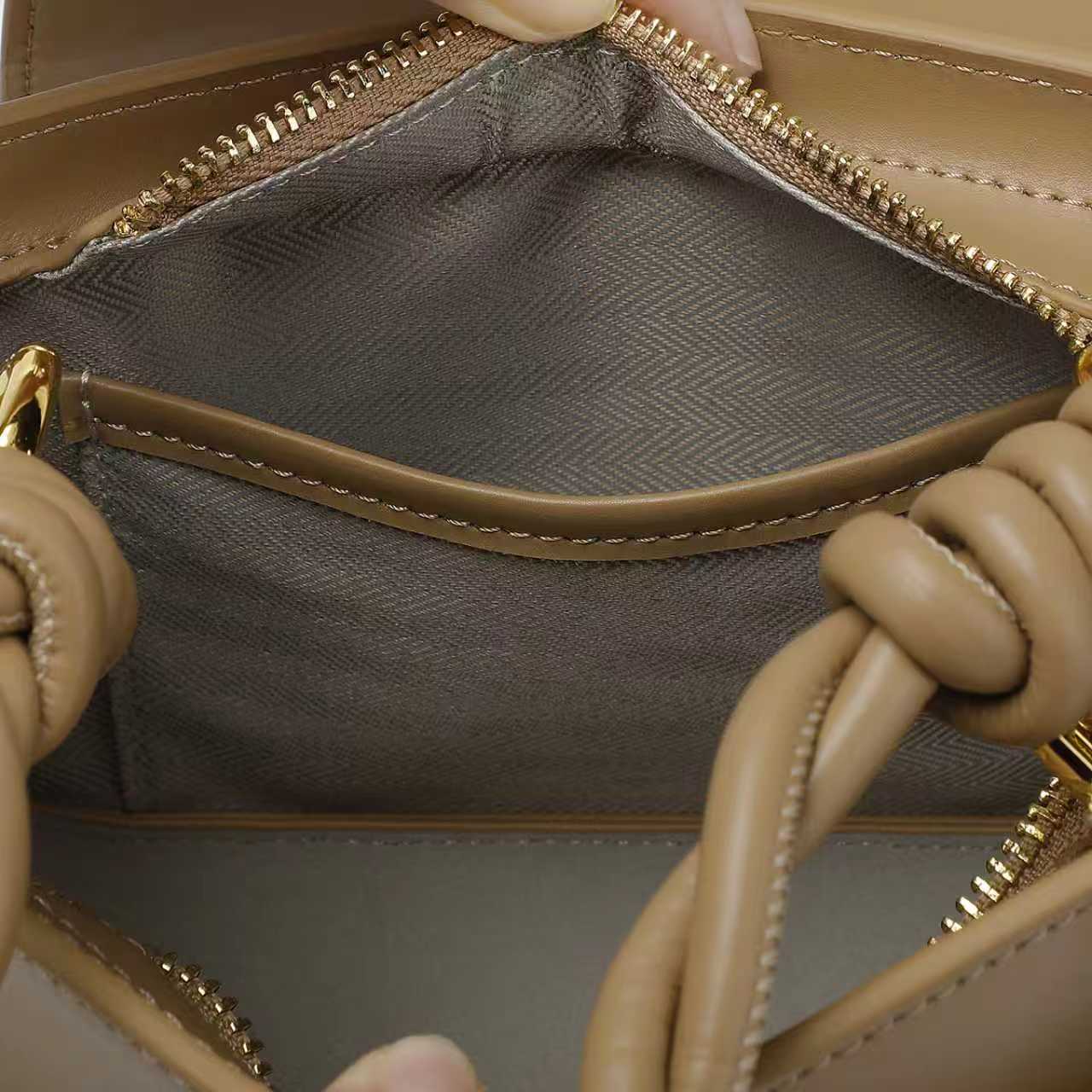 Tan Braided Handle Leather Handbag with Shoulder Strap