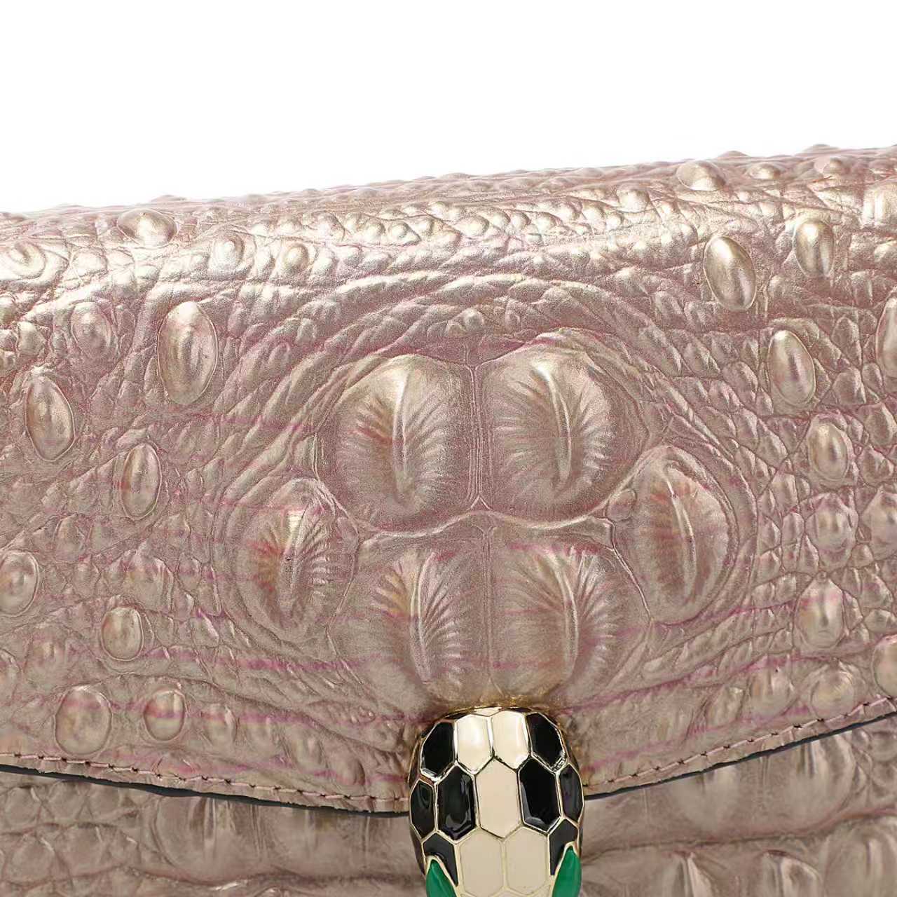 Rose Gold Embossed Leather Clutch with Chain and Wristlet