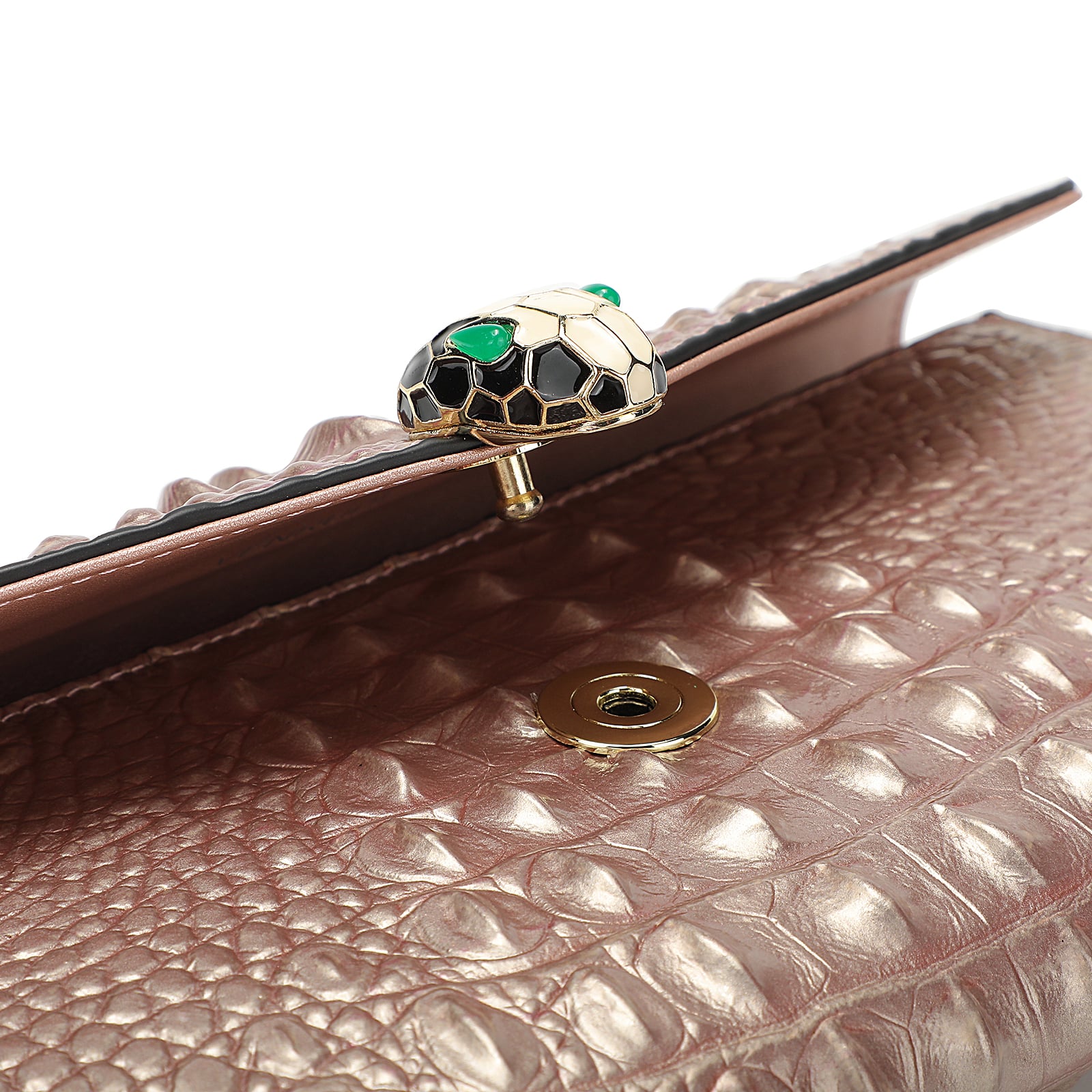 Rose Gold Embossed Leather Clutch with Chain and Wristlet