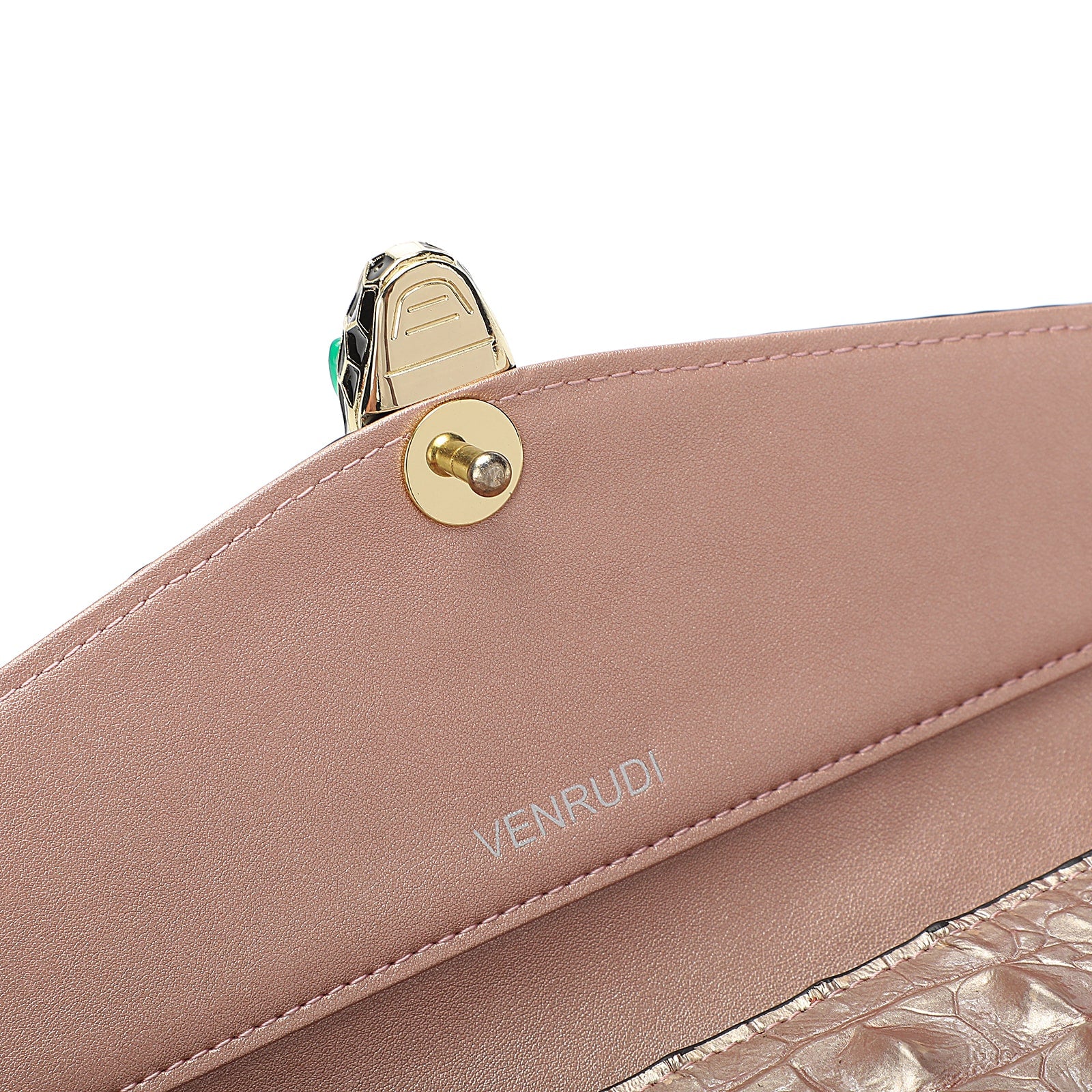 Rose Gold Embossed Leather Clutch with Chain and Wristlet