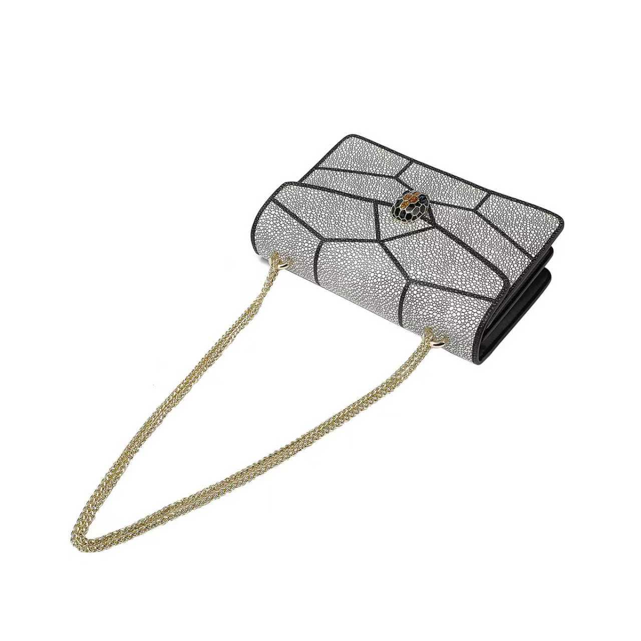 Light Grey Printed & Textured Leather Chain Bag