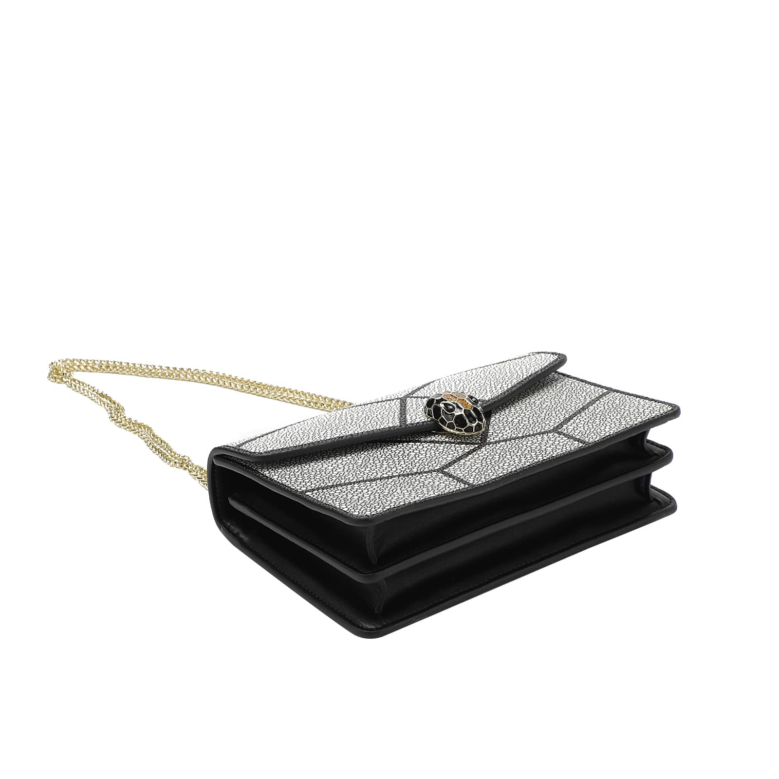 Light Grey Printed & Textured Leather Chain Bag