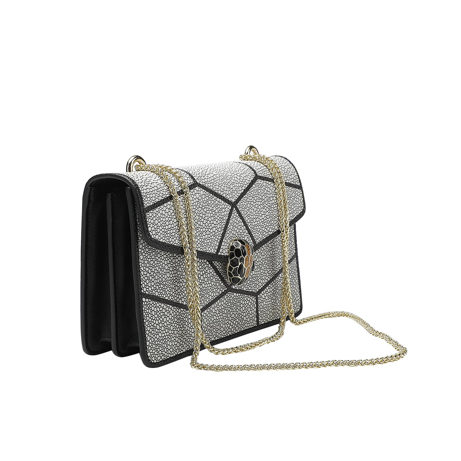 Light Grey Printed & Textured Leather Chain Bag