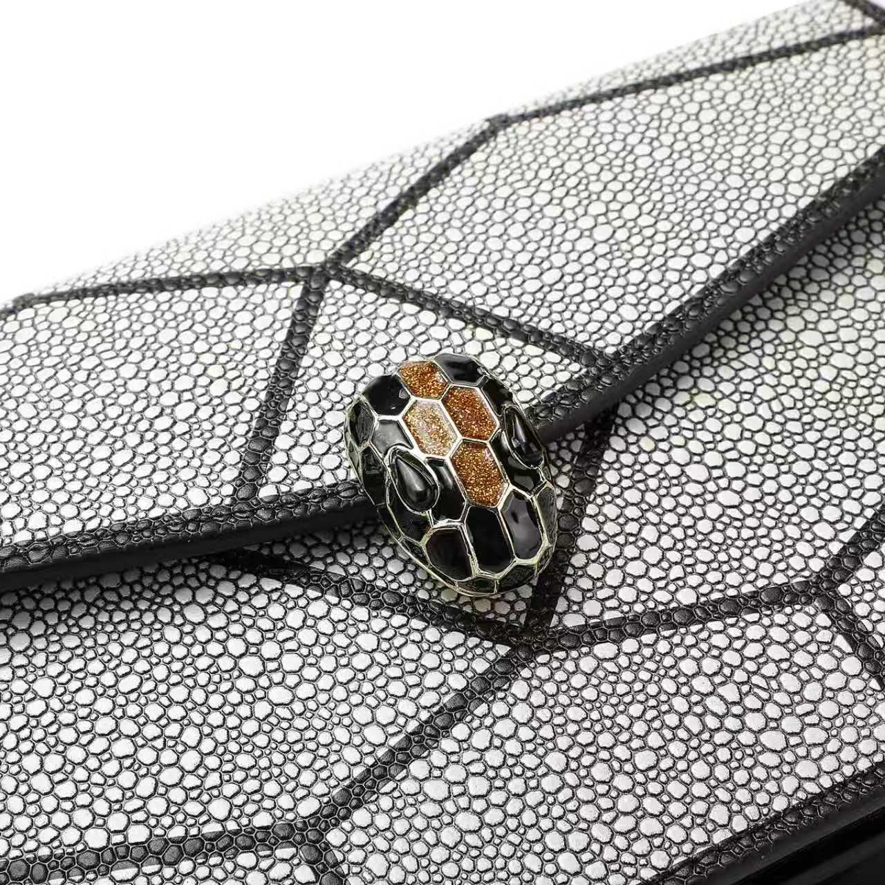 Light Grey Printed & Textured Leather Chain Bag