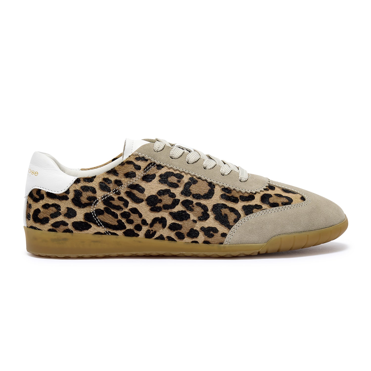 Leopard print sneakers with beige suede detail