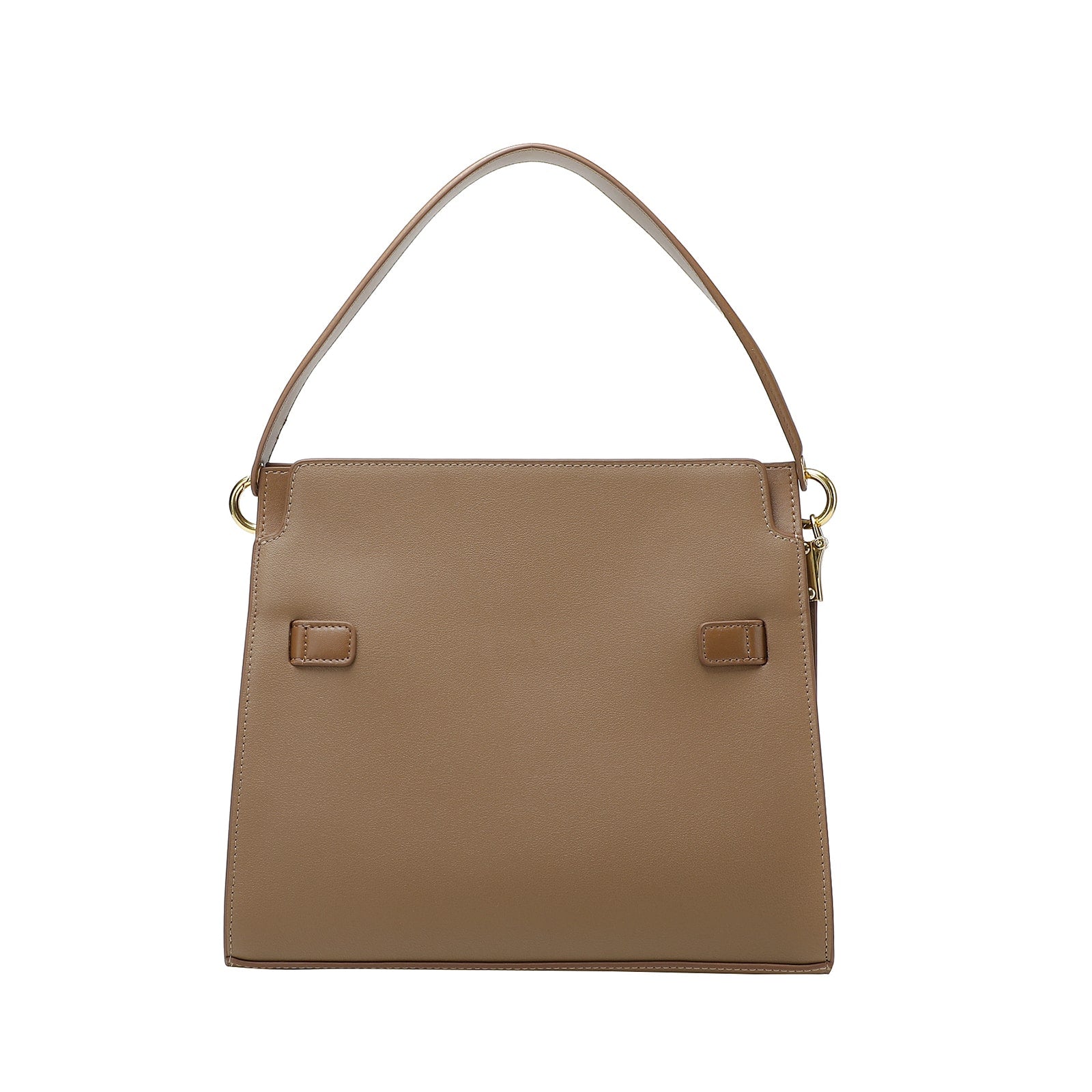 Tan Leather Handbag with Belt-Buckle Detail and Detachable Shoulder Strap