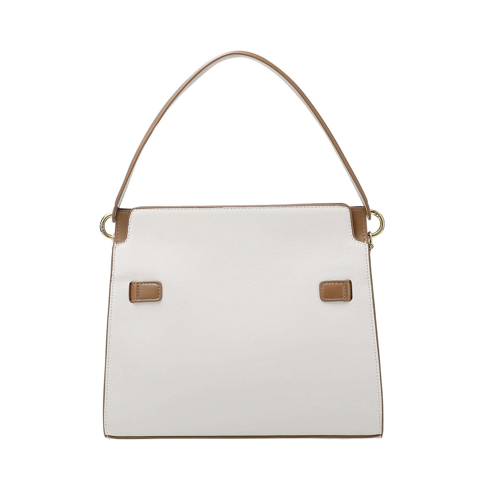 White Leather Handbag with Tan Belt-Buckle Detail and Detachable Shoulder Strap