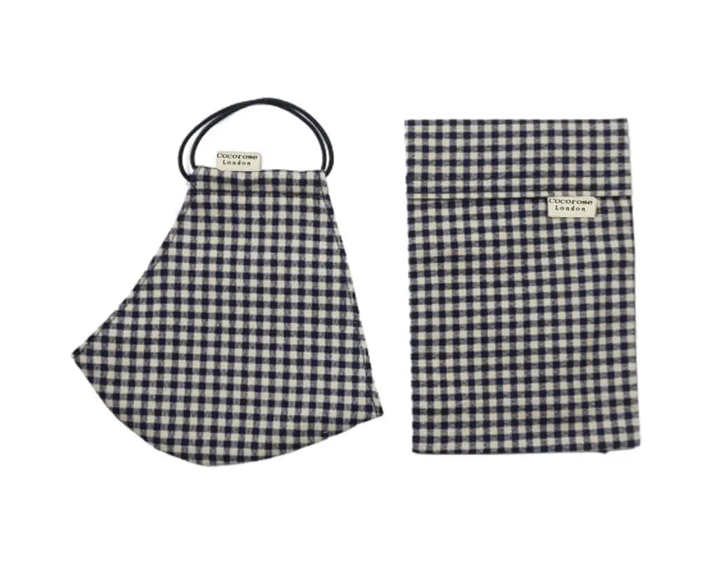 Cotton Face Mask with Filter Pocket and Matching Pouch - Gingham Black Cocorose London