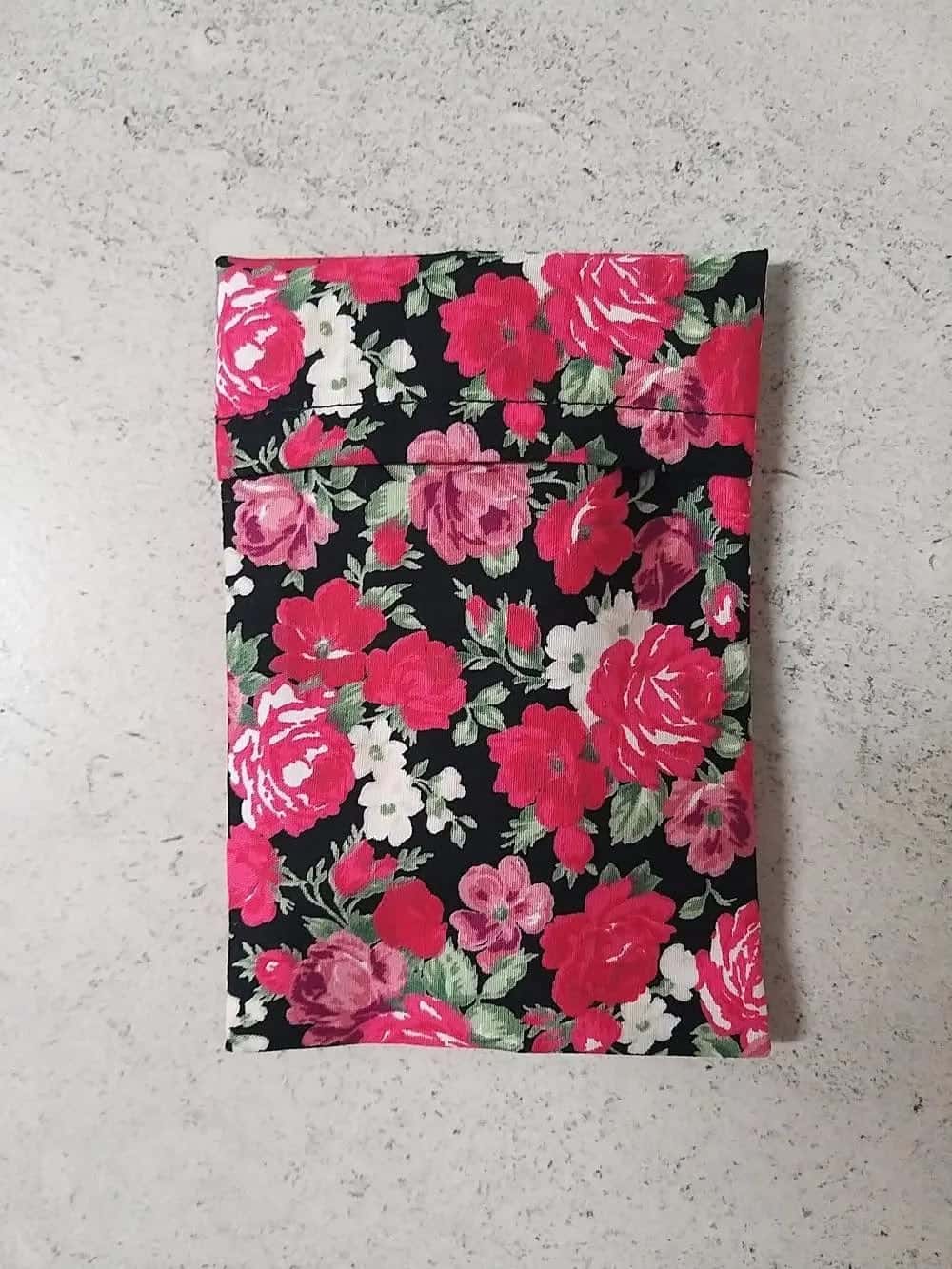 Cotton Face Mask with Filter Pocket and Matching Pouch - Rose Print Black Cocorose London