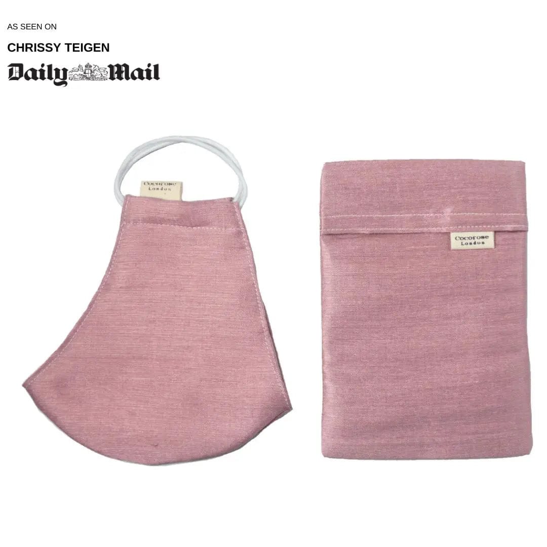 Silk Face Mask with Filter Pocket and Matching Pouch - Blush Cocorose London