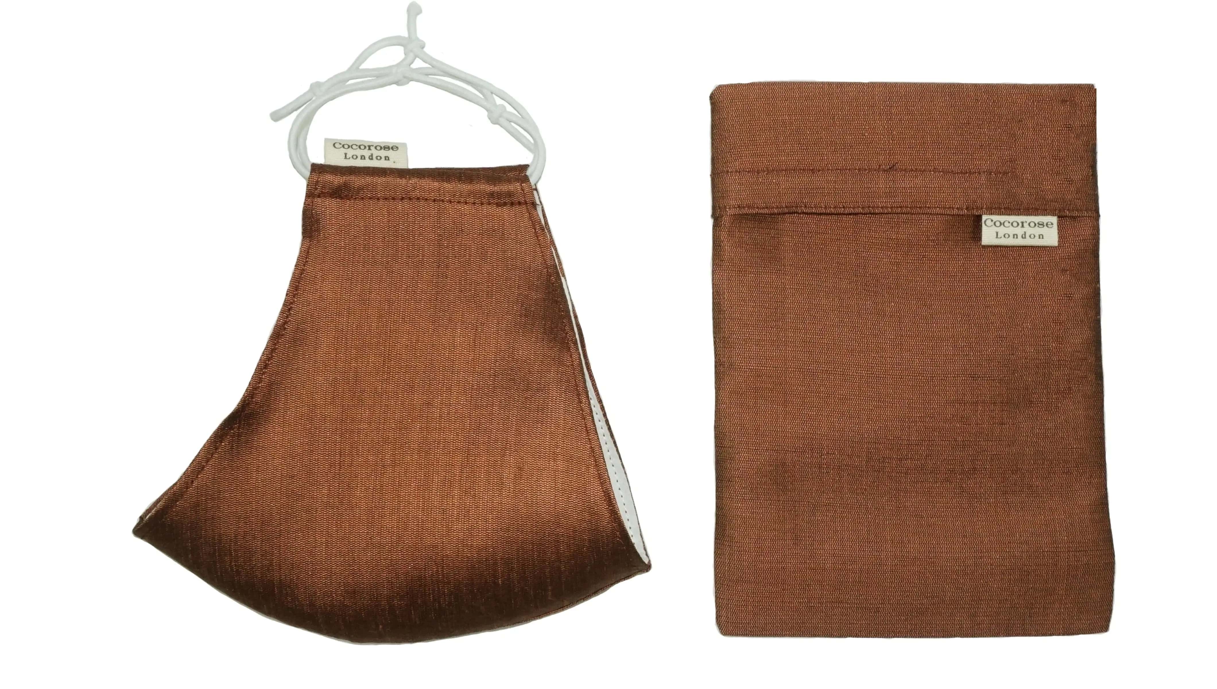 Silk Face Mask with Filter Pocket and Matching Pouch - Bronze Cocorose London