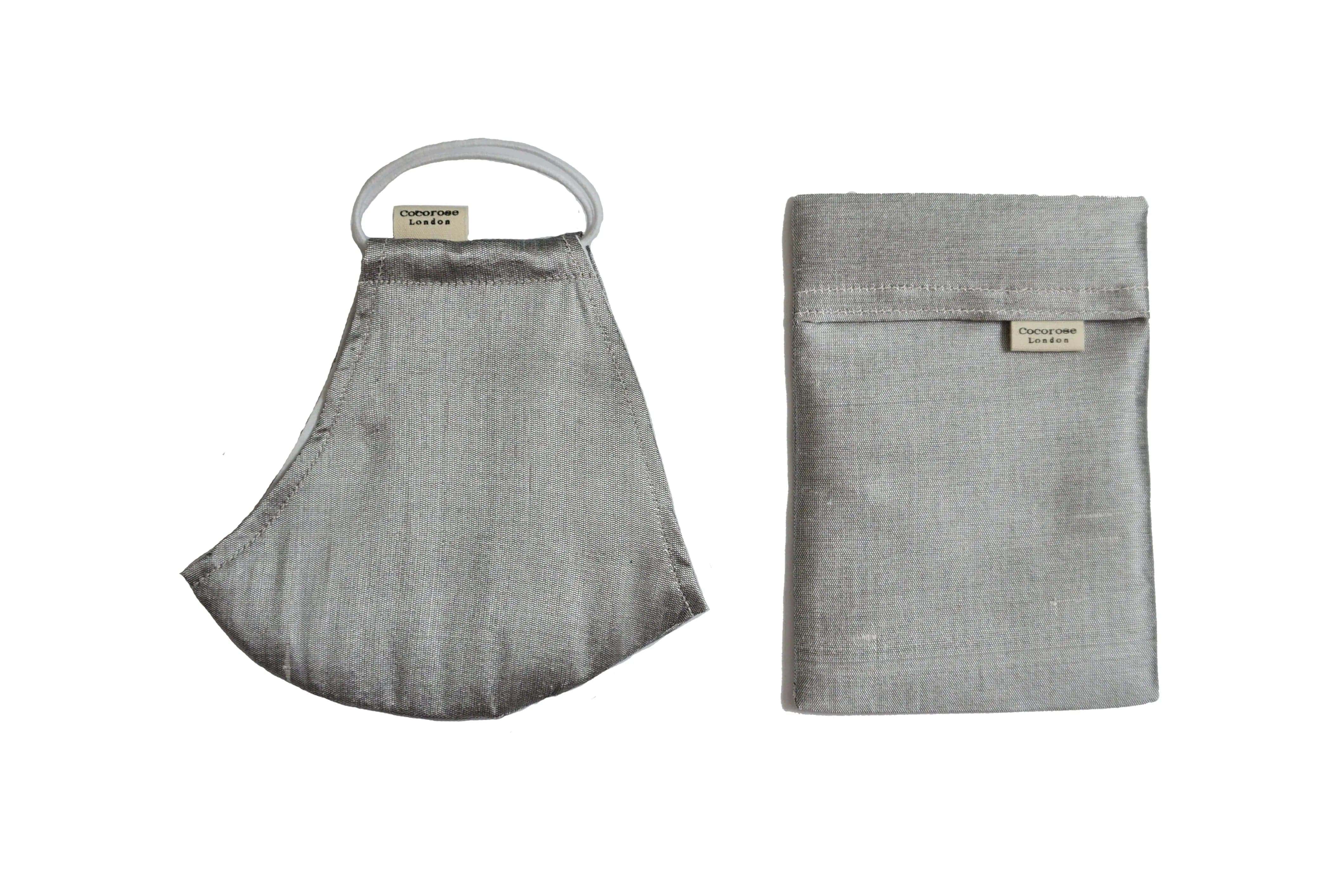Silk Face Mask with Filter Pocket and Matching Pouch - Grey Pearl Cocorose London