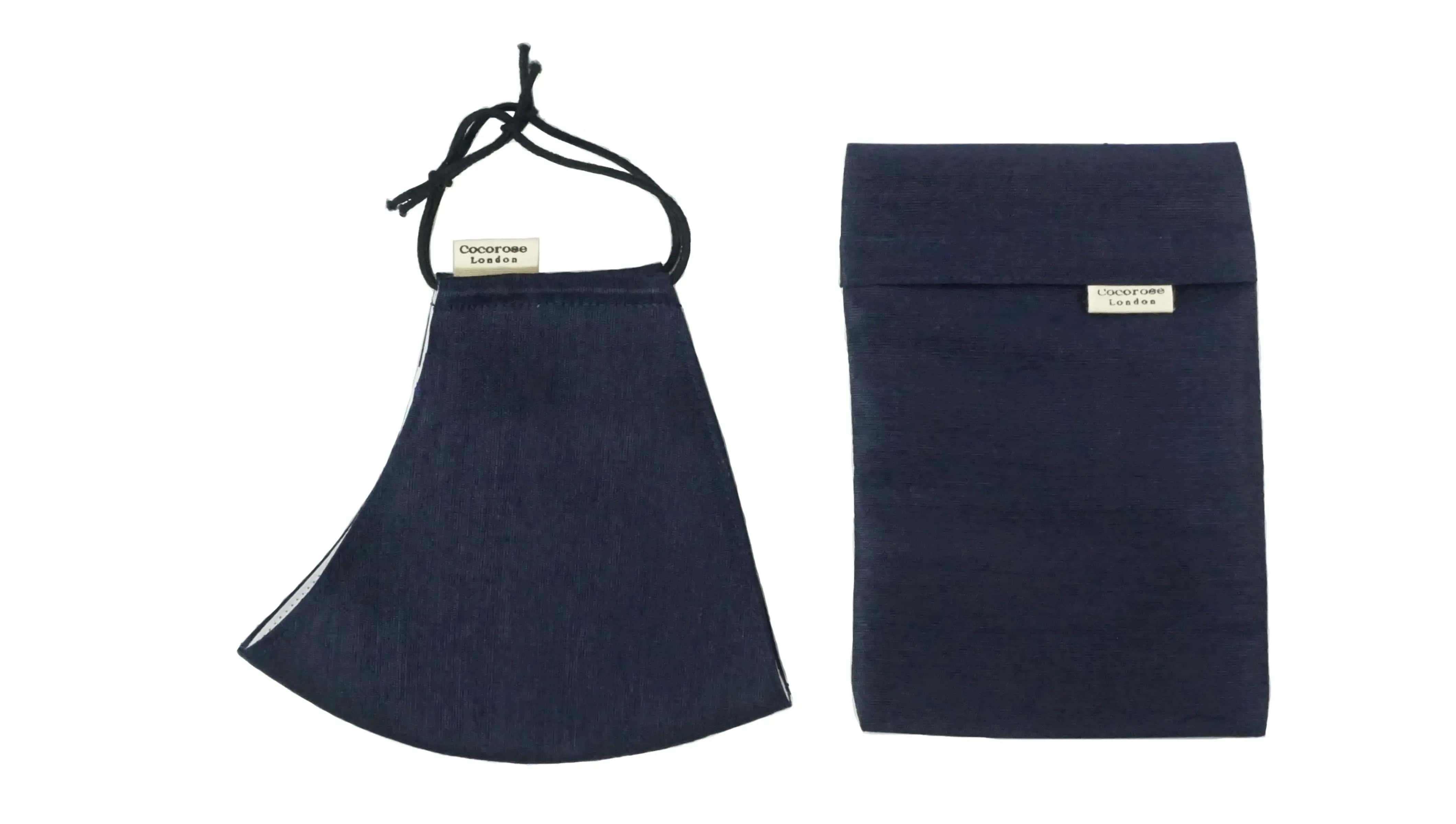 Silk Face Mask with Filter Pocket and Matching Pouch - Navy Cocorose London