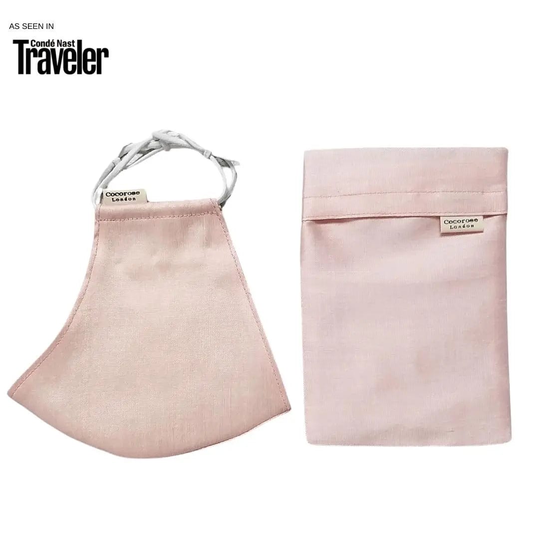 Silk Face Mask with Filter Pocket and Matching Pouch - Peach Cocorose London