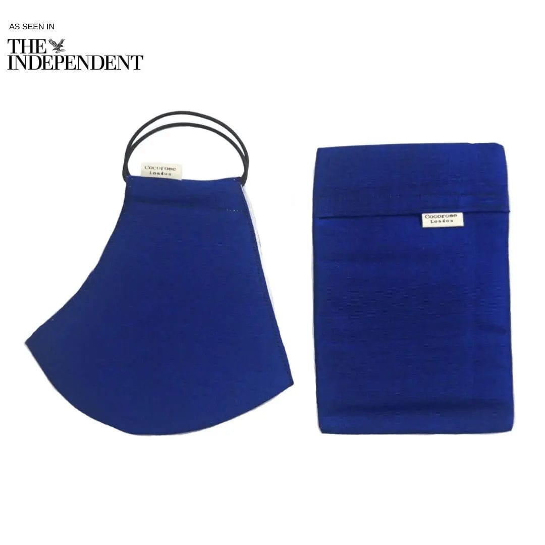 Silk Face Mask with Filter Pocket and Matching Pouch -  Royal Blue Cocorose London