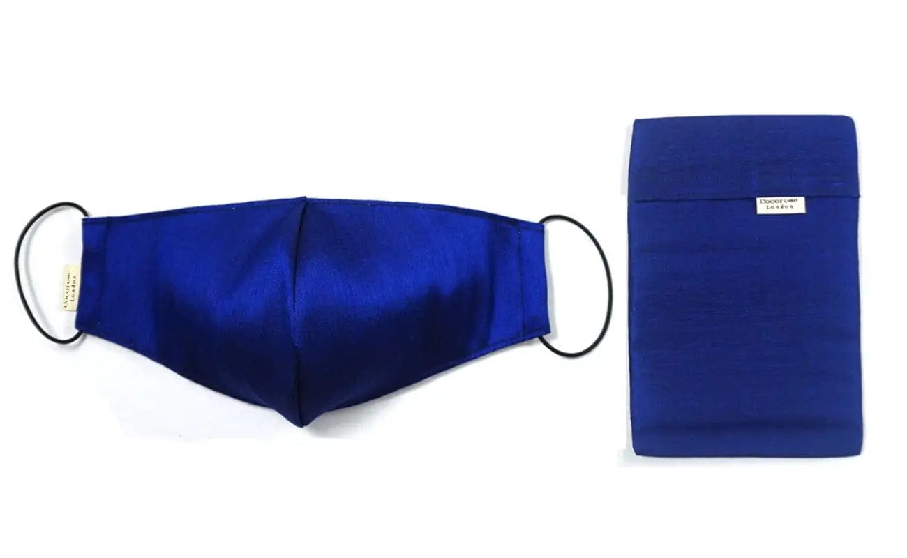 Silk Face Mask with Filter Pocket and Matching Pouch -  Royal Blue Cocorose London