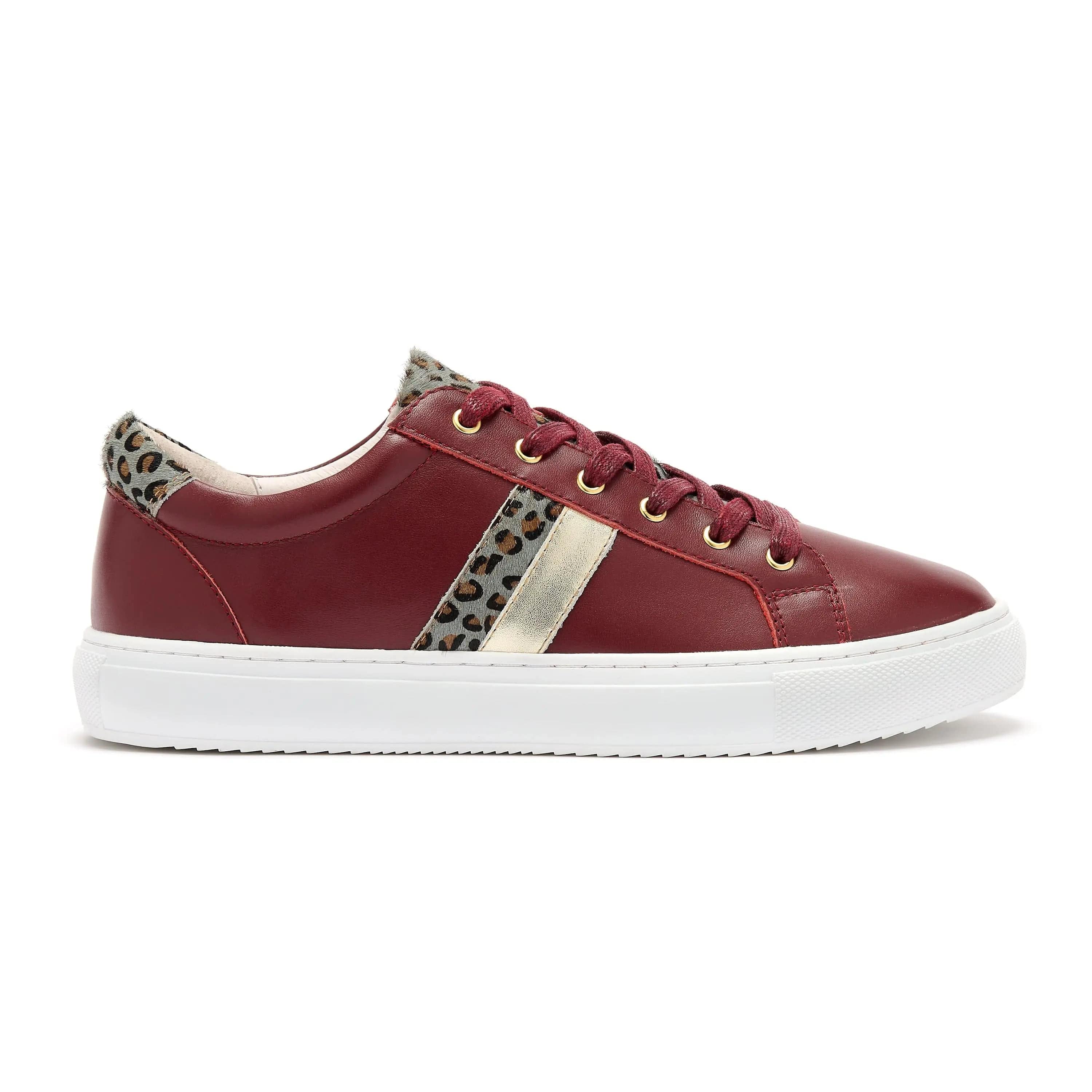 Hoxton - Stripes Burgundy & Leopard Trainers Cocorose London