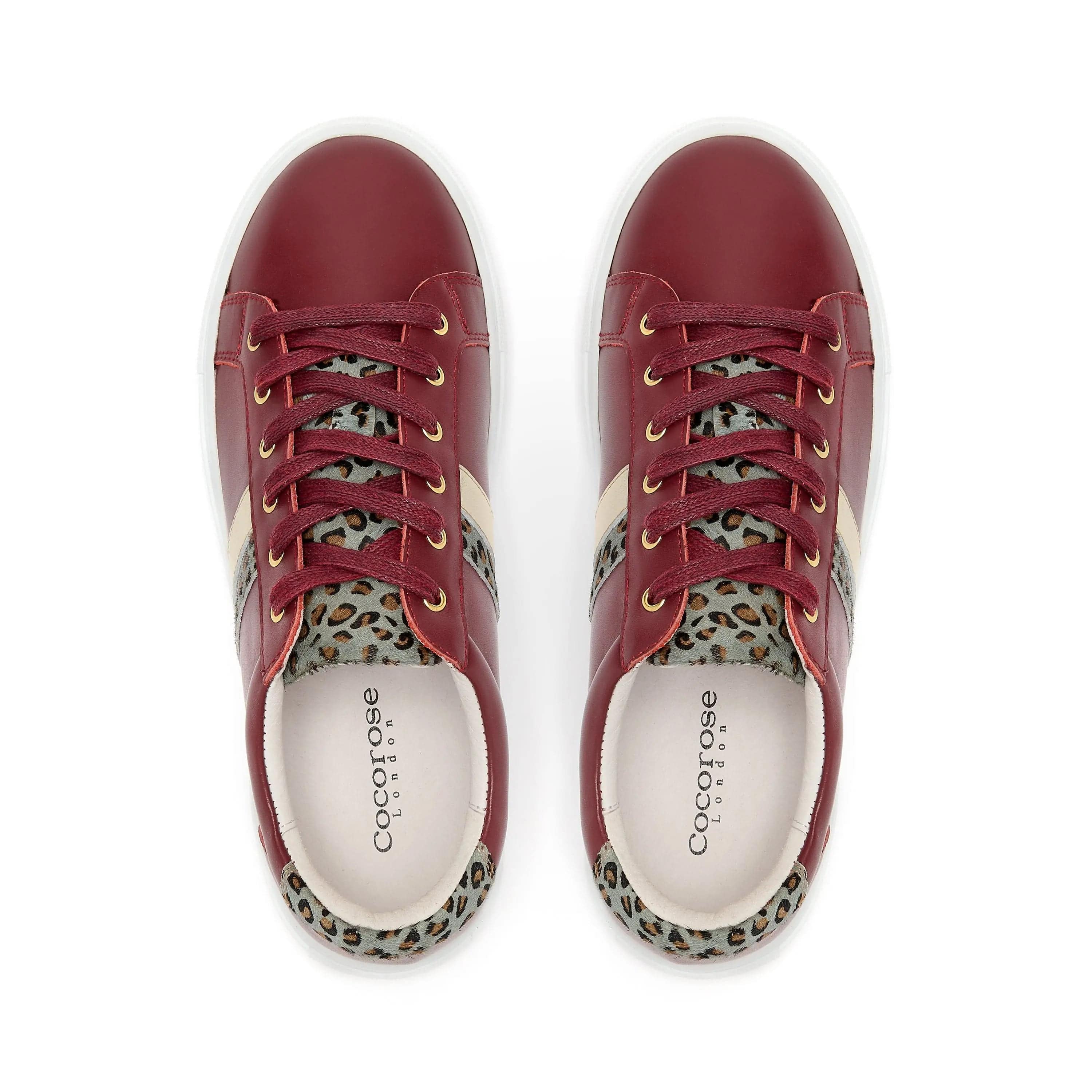 Hoxton - Stripes Burgundy & Leopard Trainers Cocorose London
