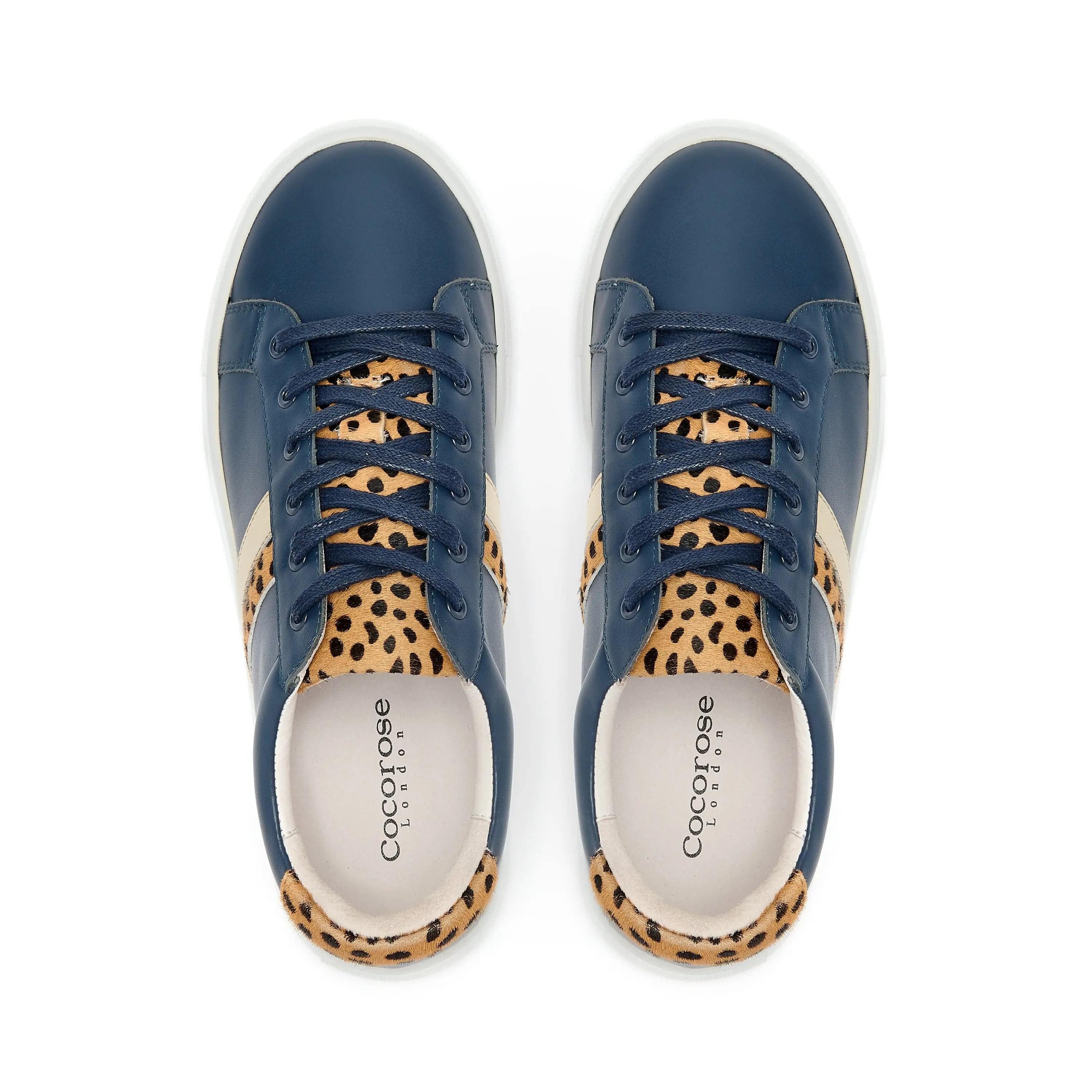Hoxton - Stripes Navy and Leopard Leather Trainer (EU42 only) Cocorose London