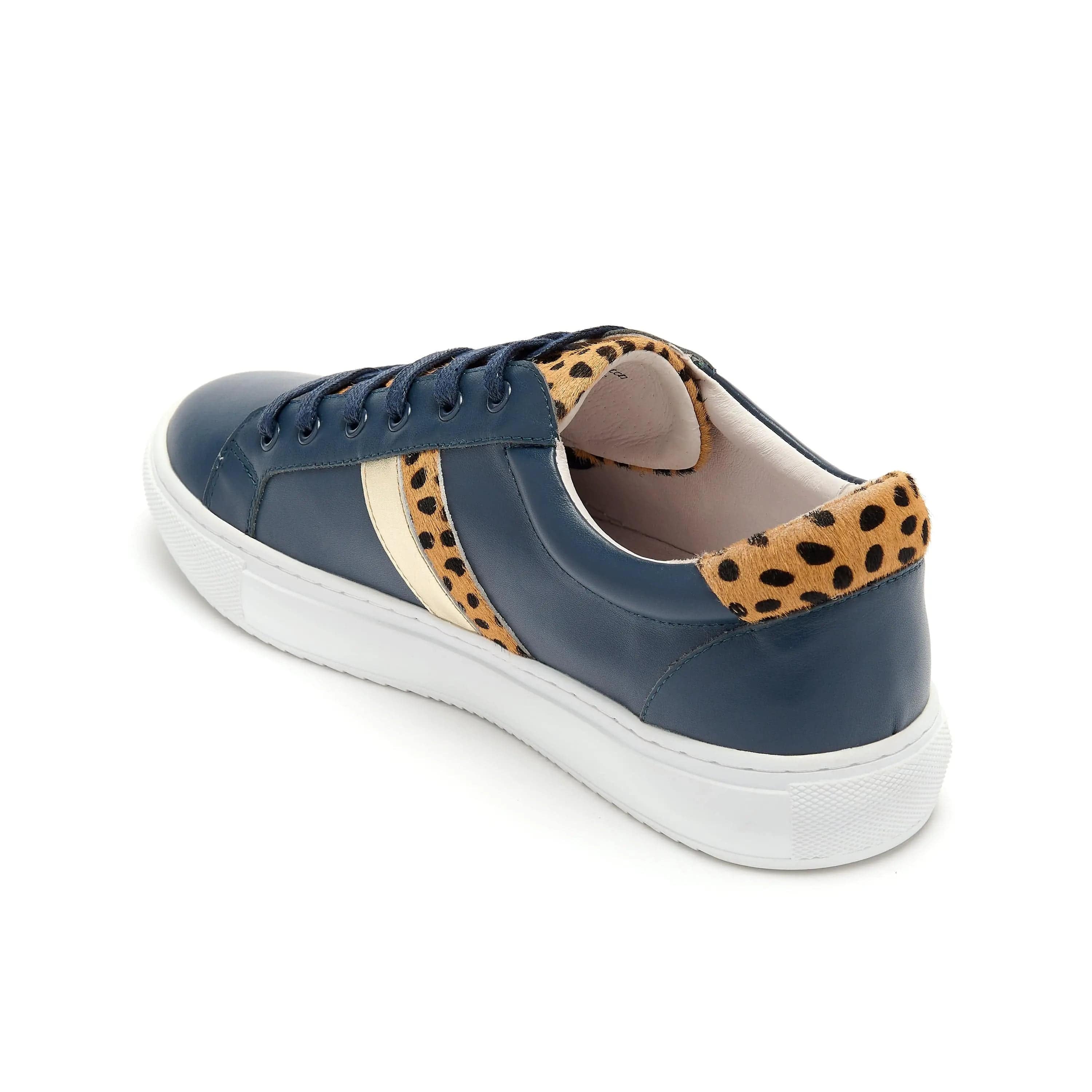 Hoxton - Stripes Navy and Leopard Leather Trainer (EU42 only) Cocorose London