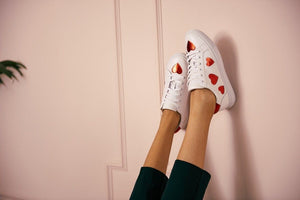 Hoxton - White with Red Hearts Leather Trainers Cocorose London