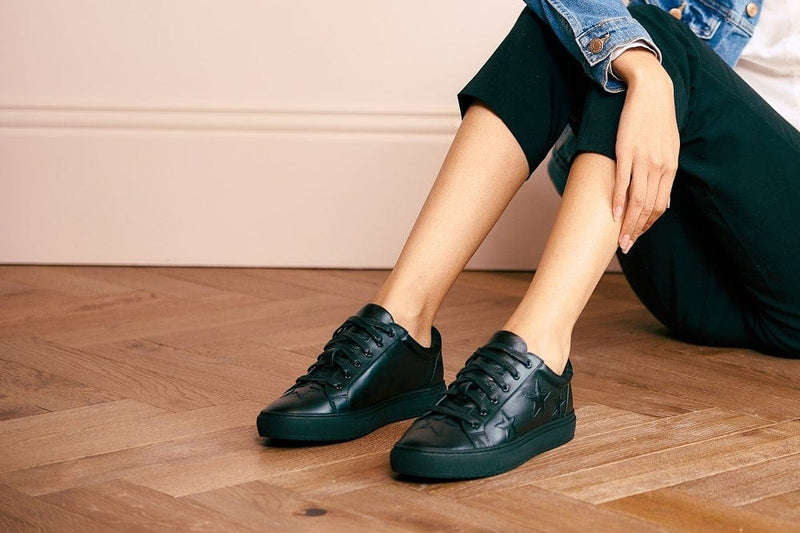 Hoxton - Black with Black Stars Leather Trainers Cocorose London