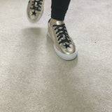 Hoxton - Gold with Black Stars Leather Trainers