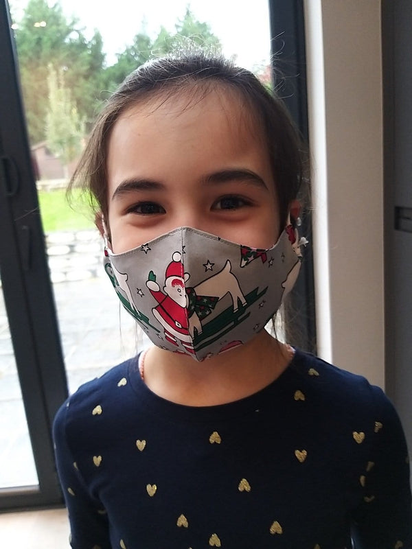 Children's Cotton Face Mask with Filter Pocket and Matching Pouch - Christmas Fun Cocorose London