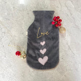 Hot Water Bottle Cover - Love Embroidered Grey Cocorose London