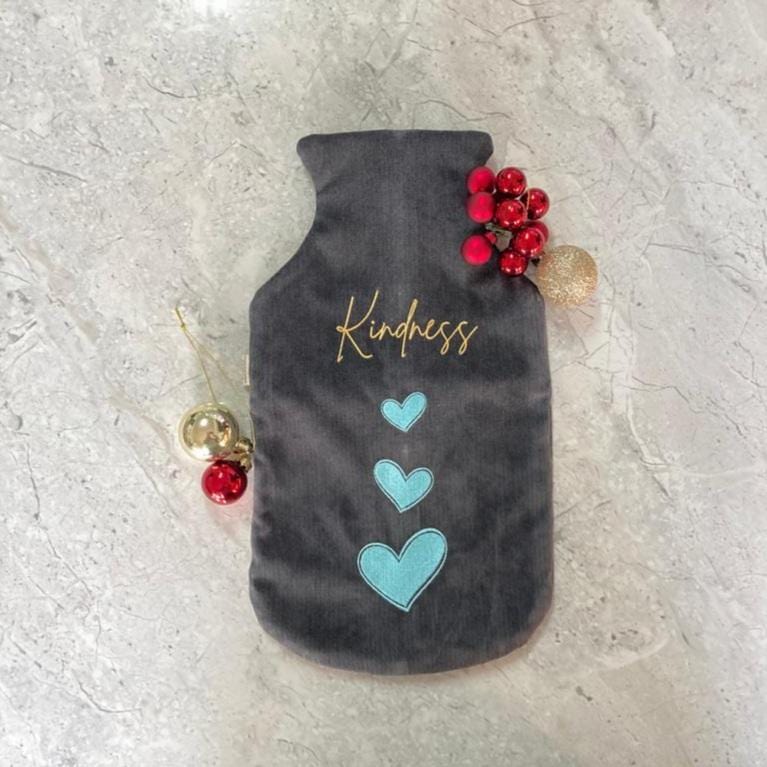Hot Water Bottle Cover - Kindness Embroidered Grey Cocorose London