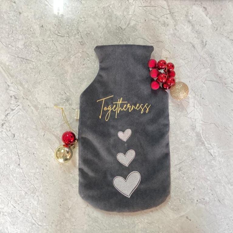 Hot Water Bottle Cover - Togetherness Embroidered Grey Cocorose London