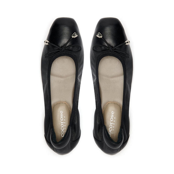 Barnes - Black with Bow Leather Ballet Flats Cocorose London