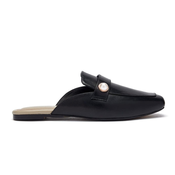Highgate - Black Leather Mules with Pearl Cocorose London