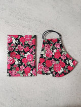 Cotton Face Mask with Filter Pocket and Matching Pouch - Rose Print Black Cocorose London